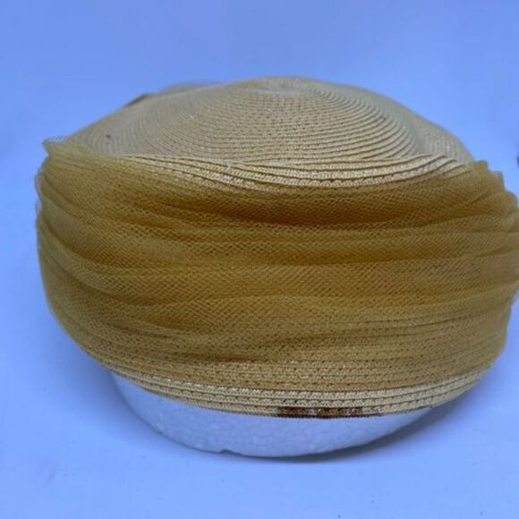 Vintage Yellow Hat with Silver V Shaped Accent - Picture 2 of 13